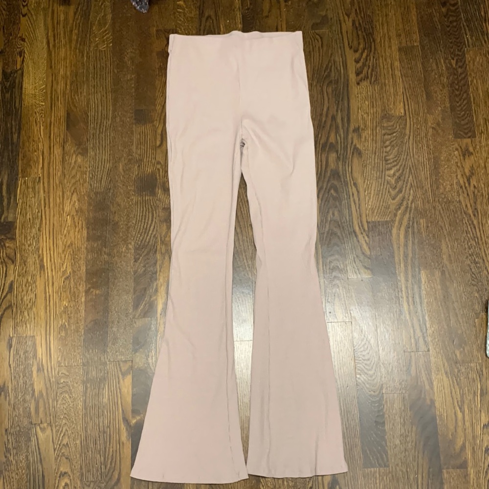 H&M Ribbed Flared Leggings in Taupe - Size: M